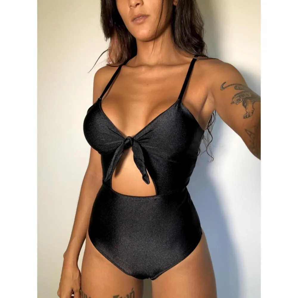 Chest Bow Bandage Strings One Piece Swimsuit