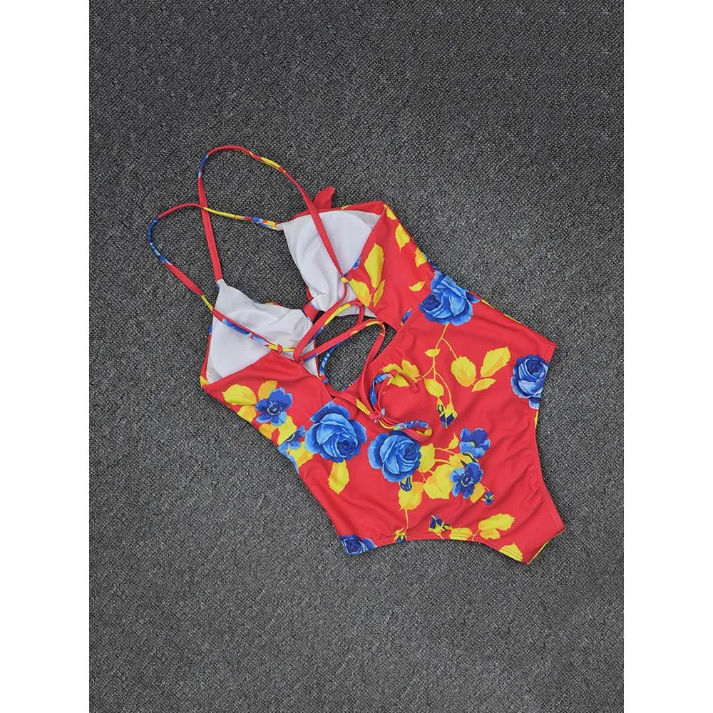 Chest Bow Bandage Strings One Piece Swimsuit