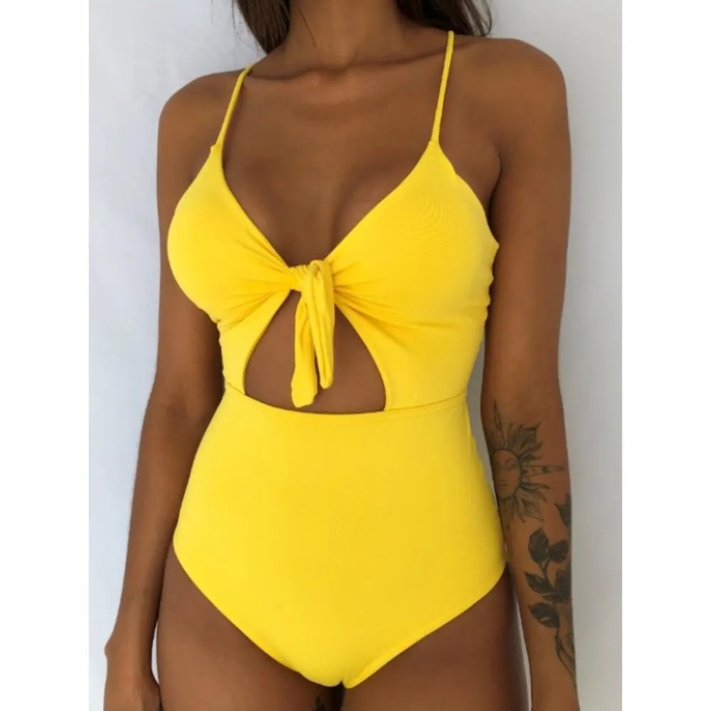 Chest Bow Bandage Strings One Piece Swimsuit