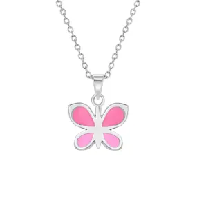 Children's Sterling Silver Pink Enamel Butterfly Necklace