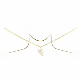 Clover CZ Pave Pendant Gold Dipped Short Chain Necklace