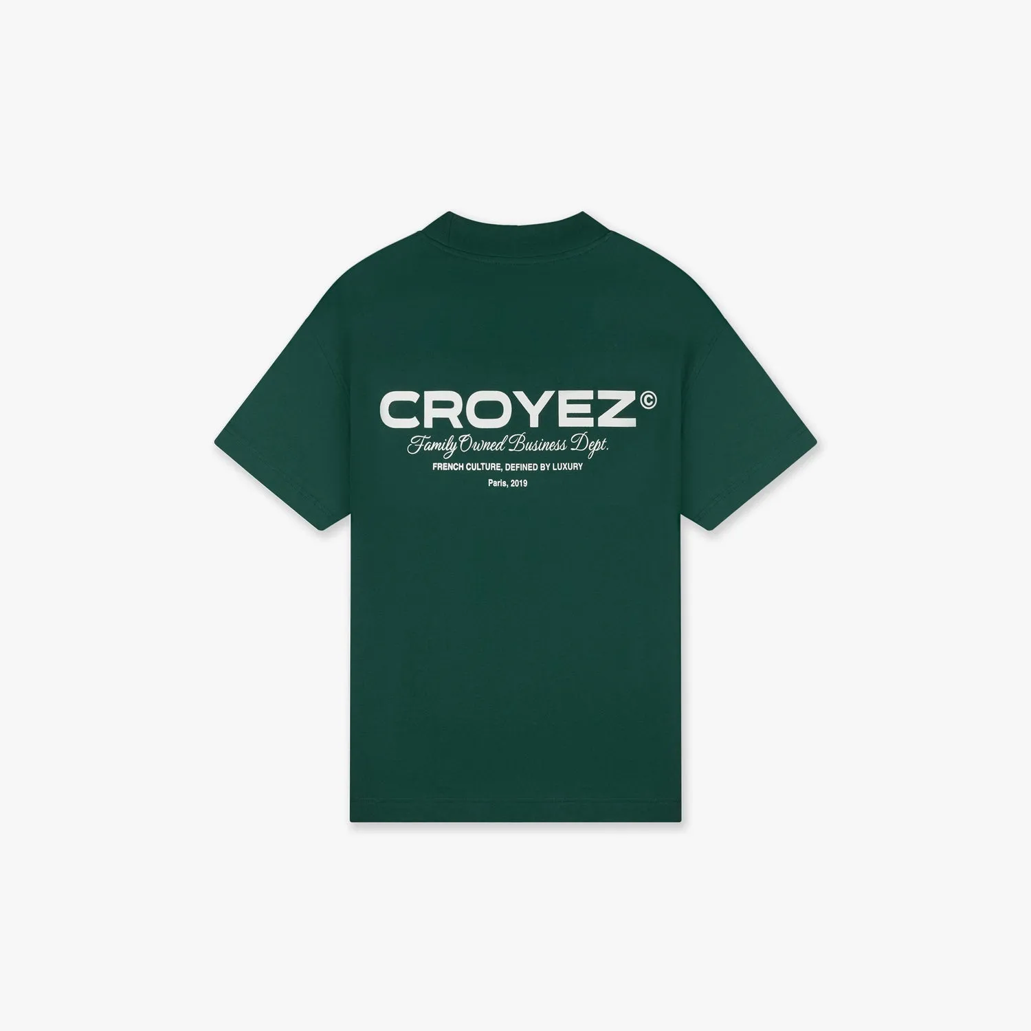 CROYEZ FAMILY OWNED BUSINESS T-SHIRT - DARK GREEN/OFF-WHITE