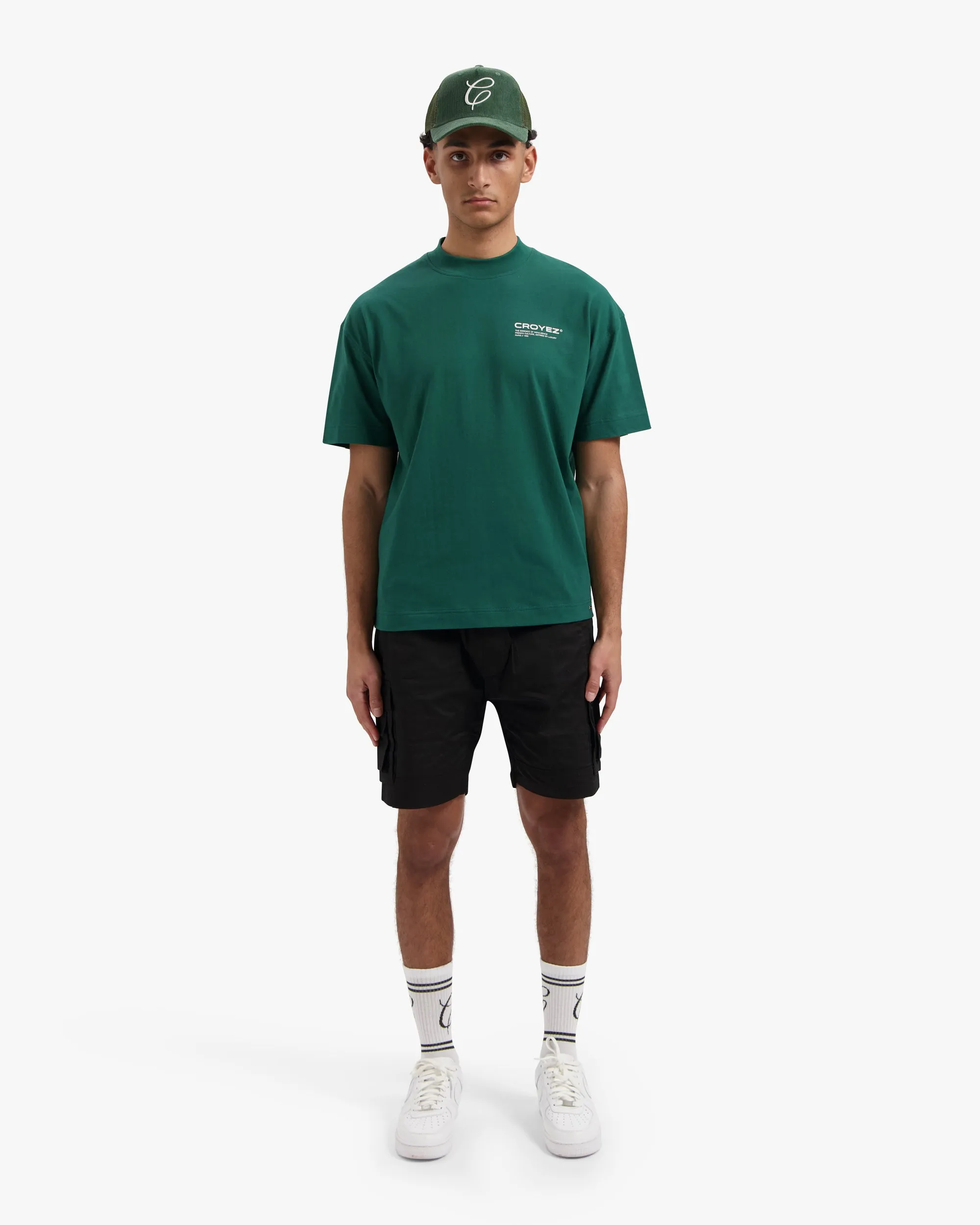 CROYEZ FAMILY OWNED BUSINESS T-SHIRT - DARK GREEN/OFF-WHITE