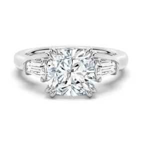 Cushion-Cut Engagement Ring with Tapered Baguette Side Stones