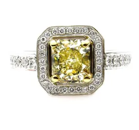 Fine GIA 2.0ctw Estate Vintage Natural Fancy Yellow Radiant Diamond Engagement Wedding 18K Ring