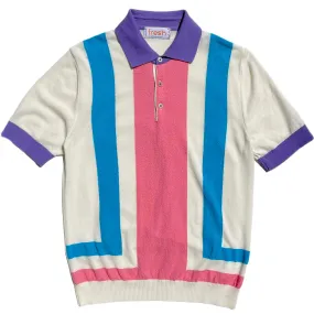 FRESH Fripp Extra Fine Crepe Cotton Knitted Polo in Blue And Pink