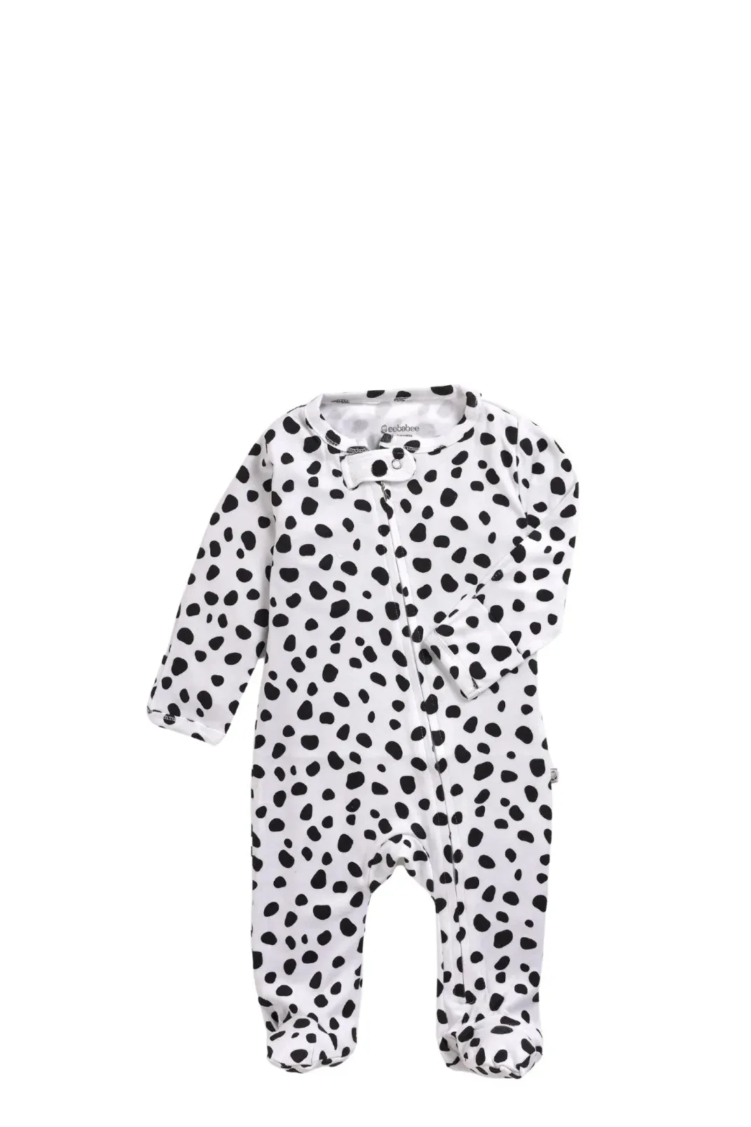 Full sleeve pure white & black dot pattern zipper sleepsuit with cap  for baby