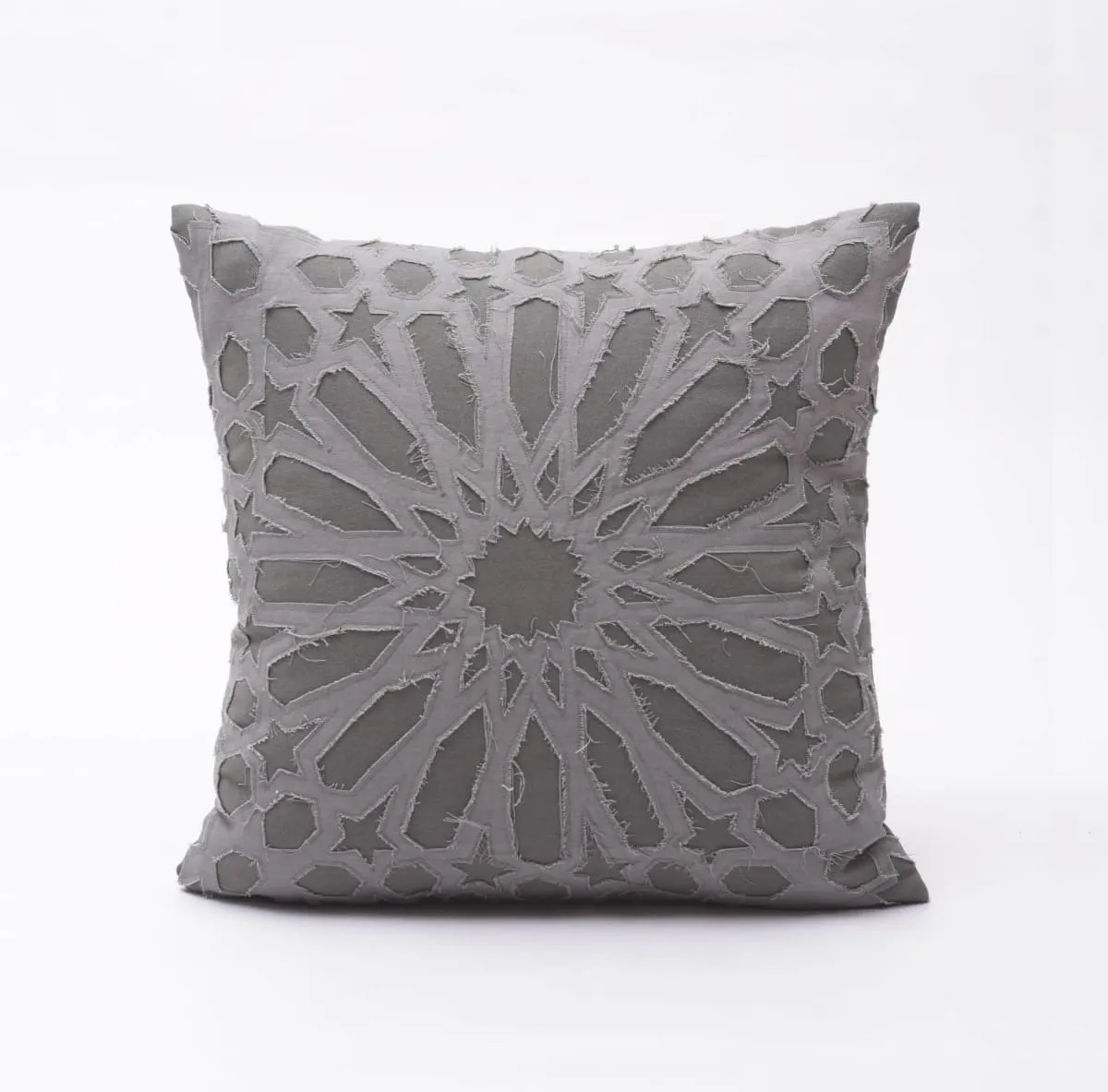 Grey cotton pillow cover, geometric, arabesque, applique, bright pink cushion, 16"X16"