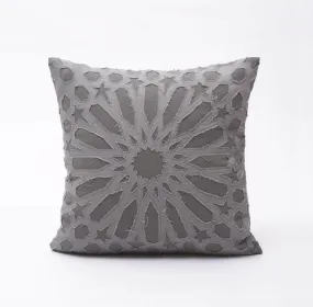 Grey cotton pillow cover, geometric, arabesque, applique, bright pink cushion, 16"X16"