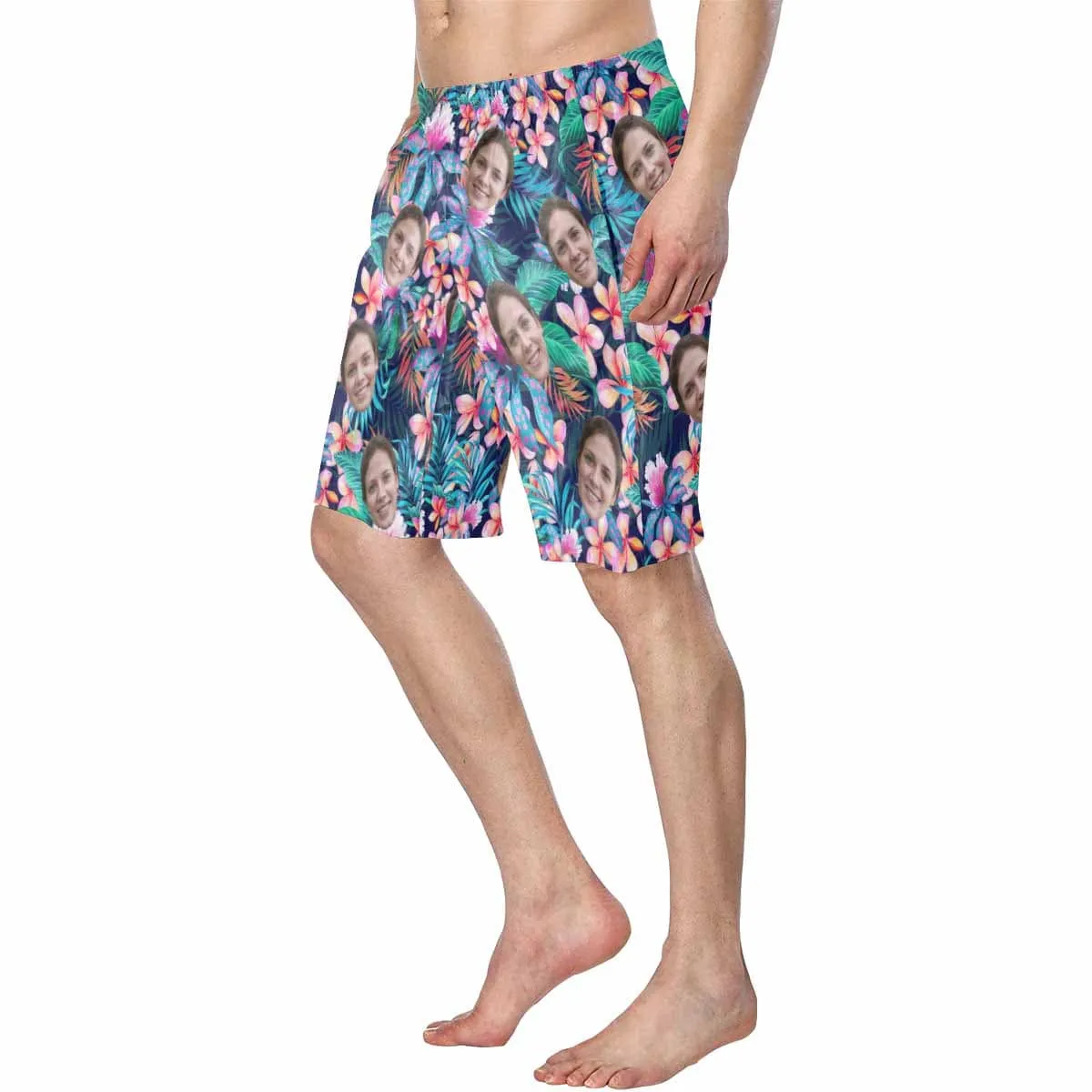 【Hot Selling】Custom Face Tropical Leaves Personalized Photo Men's Elastic Beach Shorts