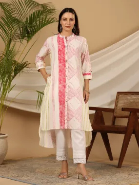 Juniper Multi-colour Stripped Pure Cotton Kurta With Beads Work