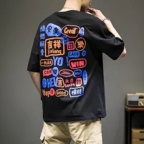 Men Manga Graphic Cotton Harajuku Graffiti Tees