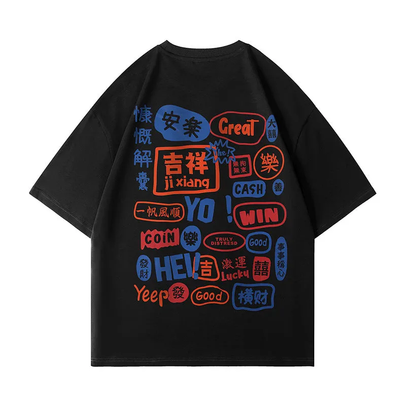 Men Manga Graphic Cotton Harajuku Graffiti Tees