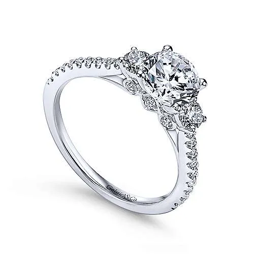 Mounting Only, 14K White Gold Round Three Stone Diamond Engagement Ring