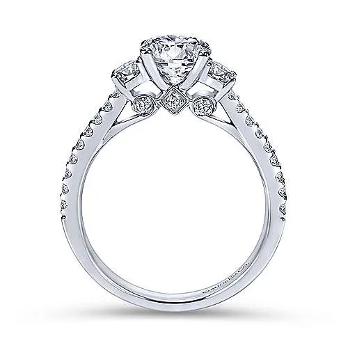 Mounting Only, 14K White Gold Round Three Stone Diamond Engagement Ring