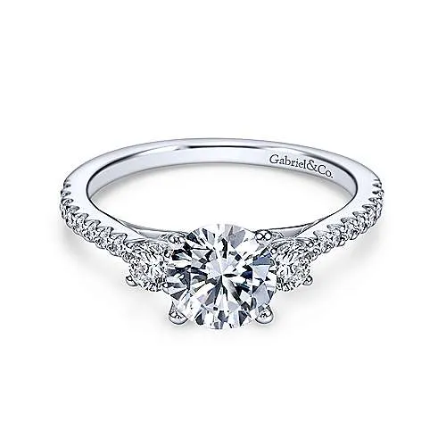 Mounting Only, 14K White Gold Round Three Stone Diamond Engagement Ring