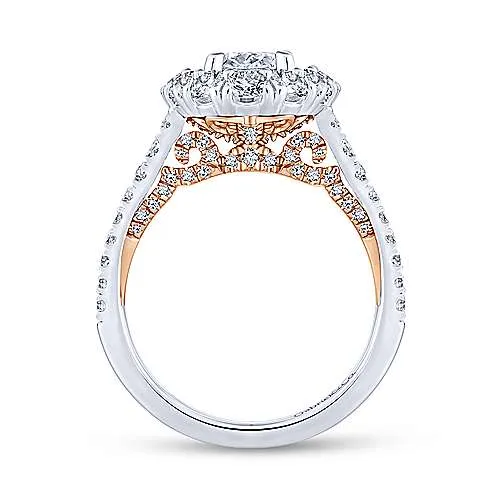 Mounting Only, 14K White-Rose Gold Oval Double Halo Diamond Engagement Ring