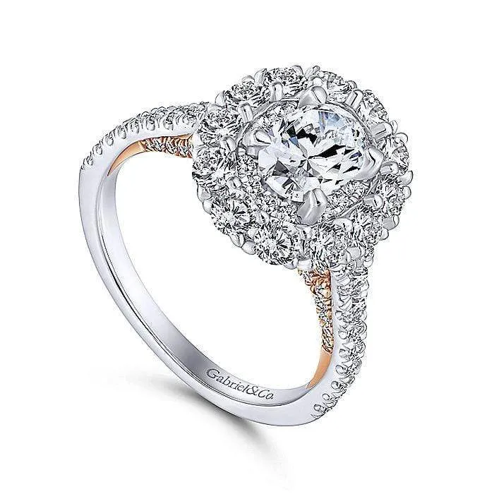 Mounting Only, 14K White-Rose Gold Oval Double Halo Diamond Engagement Ring