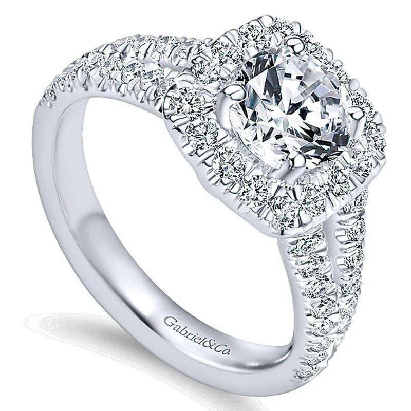 Mounting Only, Halo Engagement Ring with Split Shank