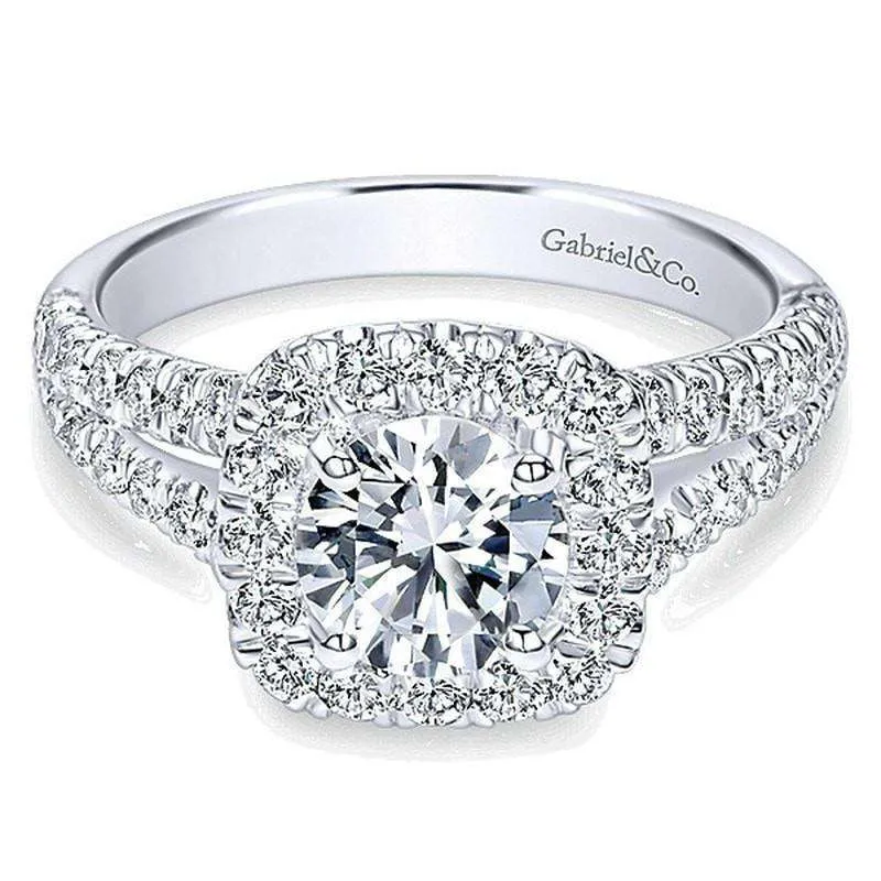 Mounting Only, Halo Engagement Ring with Split Shank