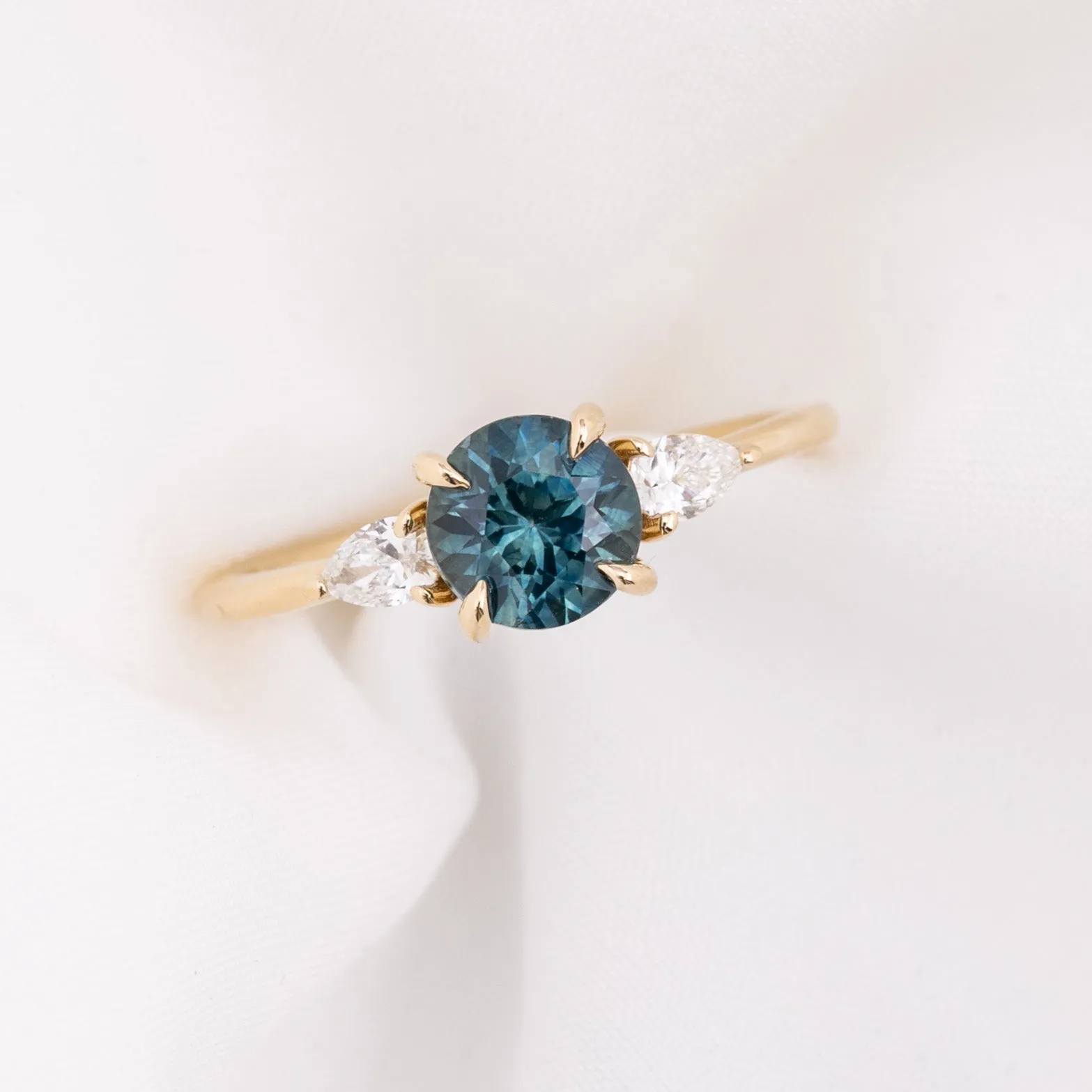 Olivia Ring 1.42ct Teal Blue Montana Sapphire, 14k Yellow Gold (One of a kind)