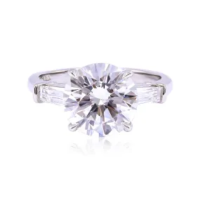 PLATINUM THREE STONE 3.59CT ROUND CENTER DIAMOND ENGAGEMENT RING