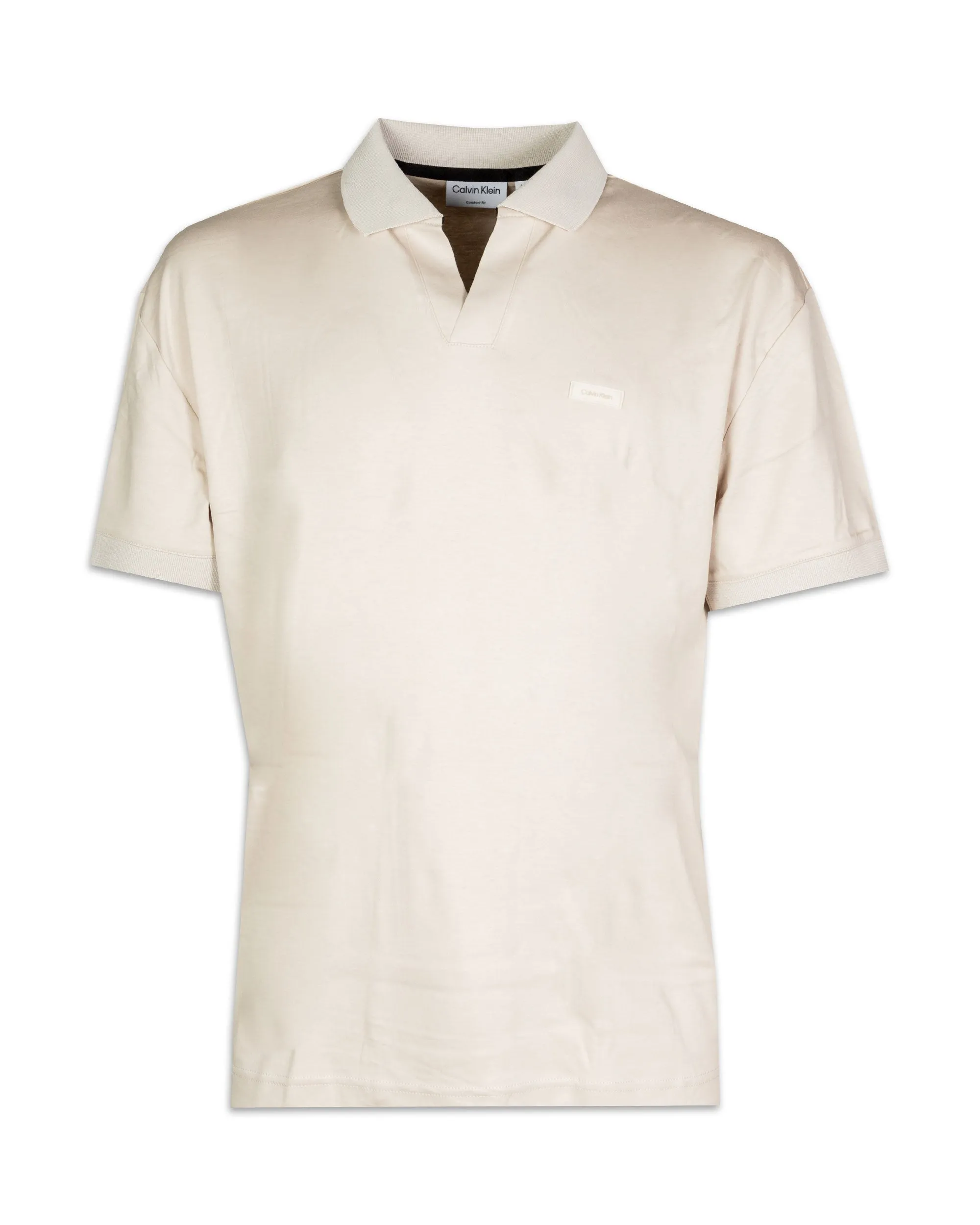 Polo Uomo Calvin Klein Smooth Cotton Open Placket Stony Beige