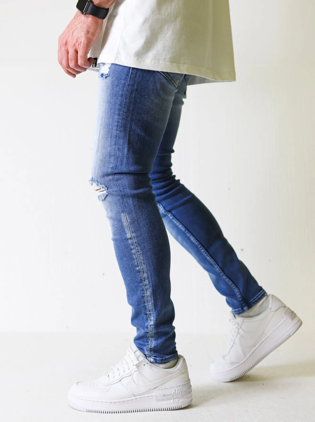 Premium 4X Stretch Ripped Blue Spray Jeans