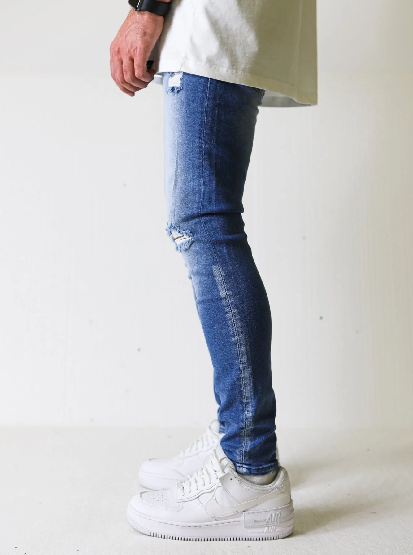 Premium 4X Stretch Ripped Blue Spray Jeans