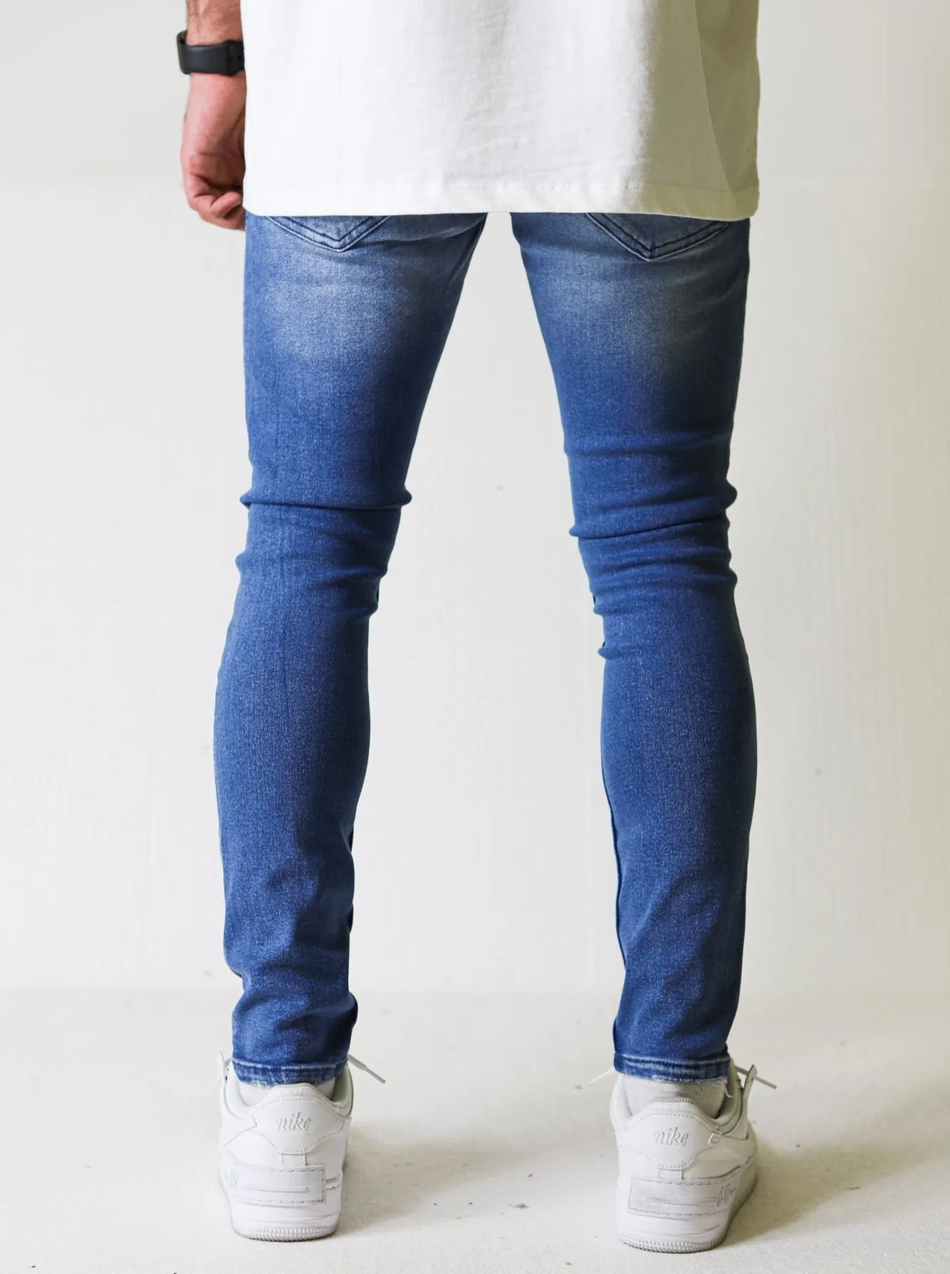 Premium 4X Stretch Ripped Blue Spray Jeans