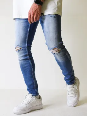 Premium 4X Stretch Ripped Blue Spray Jeans