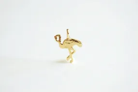 Shiny Gold Flamingo Charm, 22k Gold plated 925 Silver Flamingo, Bird Charm, Crane, Small Bird, Pink Flamingo, Sterling Silver Pendant, 369