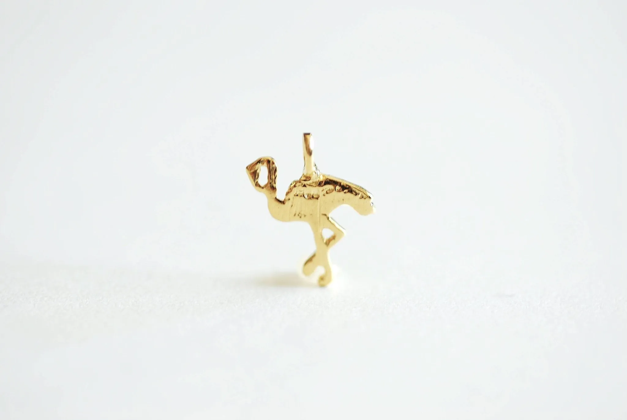 Shiny Gold Flamingo Charm, 22k Gold plated 925 Silver Flamingo, Bird Charm, Crane, Small Bird, Pink Flamingo, Sterling Silver Pendant, 369