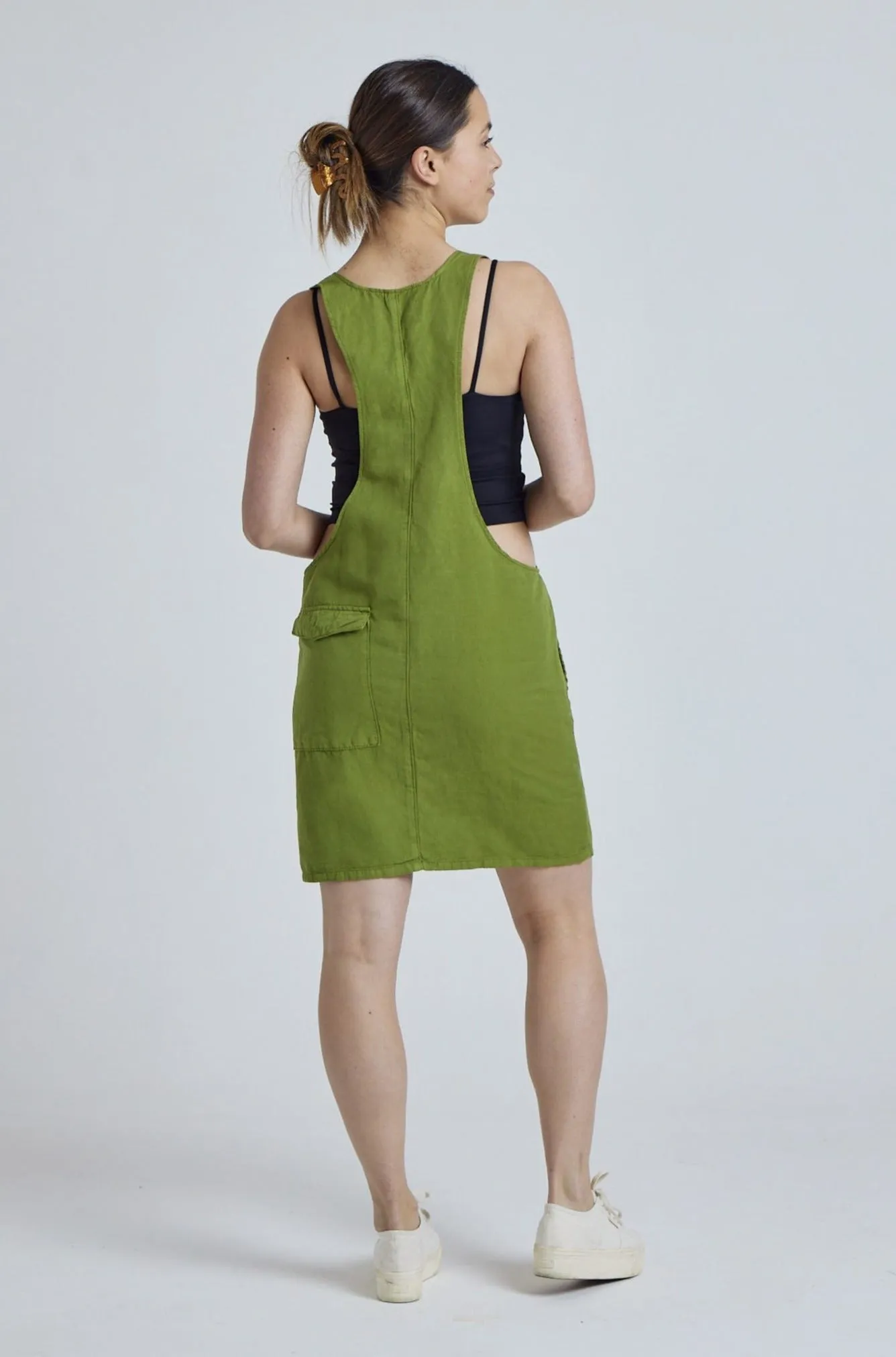 Spring Green Peggy Pocket Dungaree Dress - GOTS Certified Organic Cotton and Linen