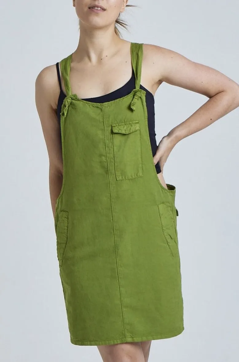 Spring Green Peggy Pocket Dungaree Dress - GOTS Certified Organic Cotton and Linen