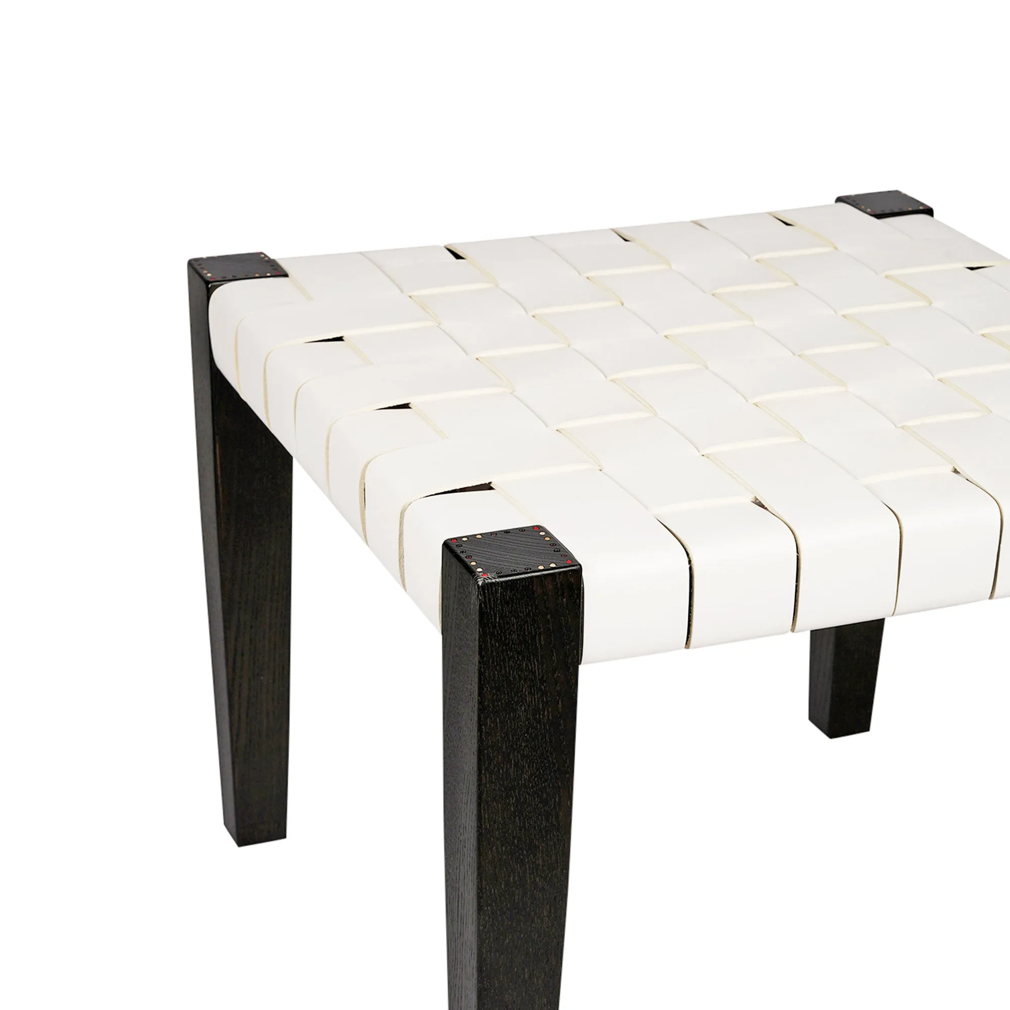 Square Short Stool Leather White