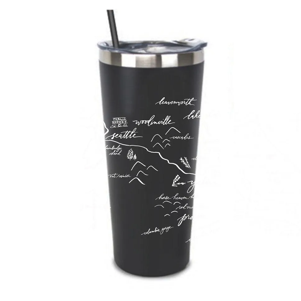 Stainless Steel Tumbler Willamette Calligraphy Map