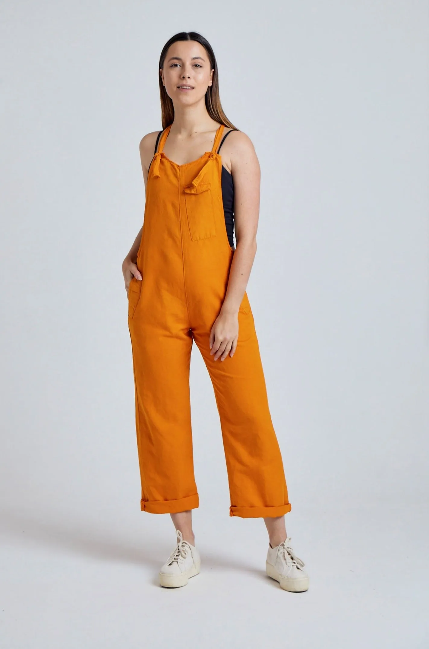 Sun Orange Mary-Lou Pocket Dungaree - GOTS Certified Organic Cotton and Linen