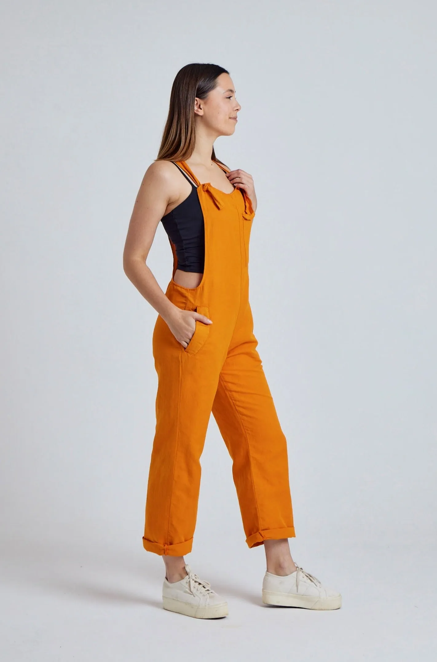 Sun Orange Mary-Lou Pocket Dungaree - GOTS Certified Organic Cotton and Linen