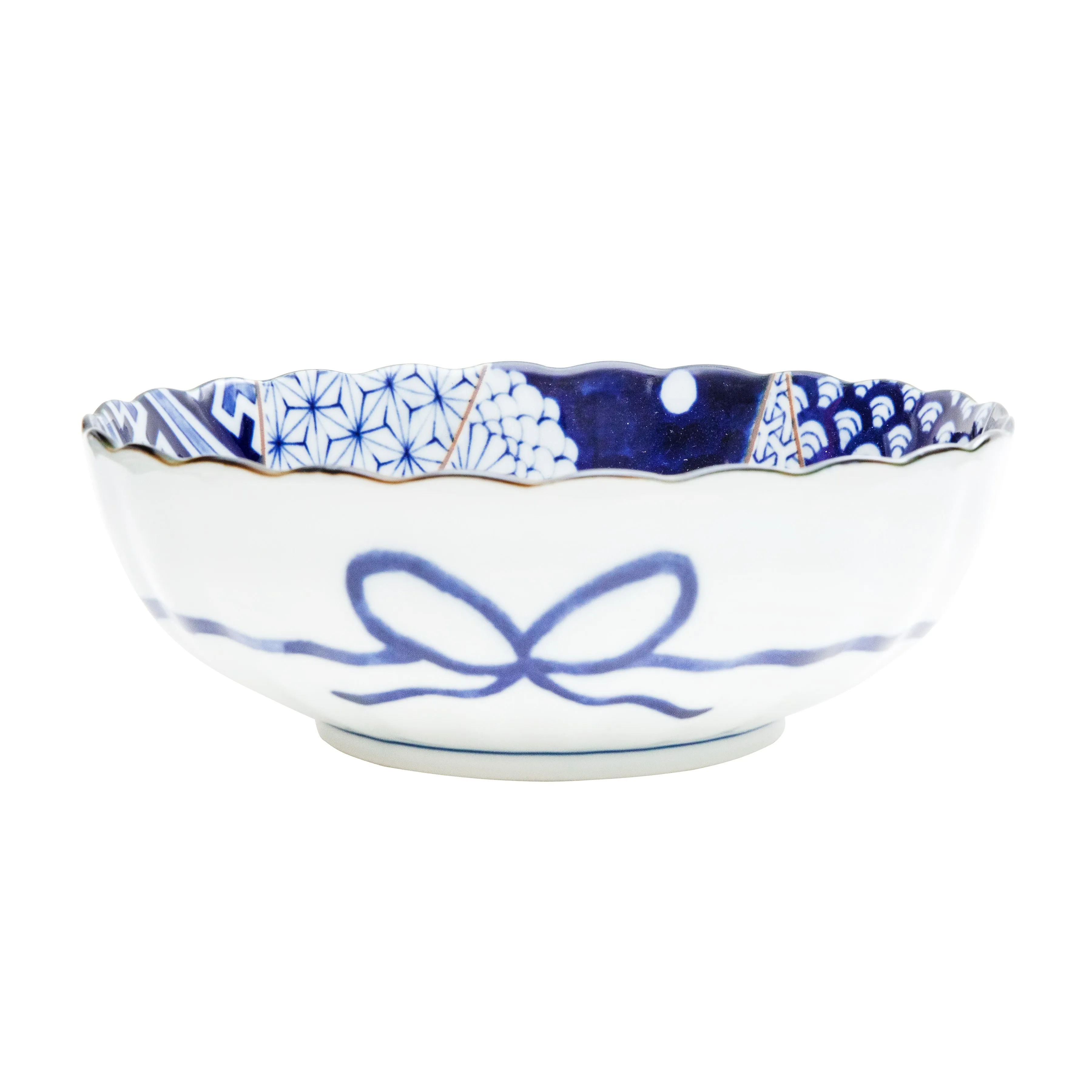 Yuzen Indigo Dyeing Rippled Edge Porcelain Bowl